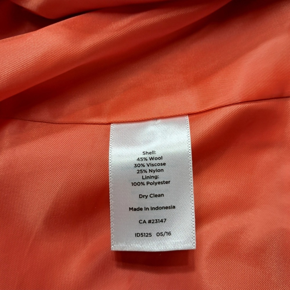 Talbots Womens Coral Orange Wool Blend Button Up‎ Jacket Blazer Size 4 ID5125 - Picture 4 of 9